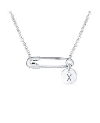 Bling Jewelry Safety Pin Initial Pendant Necklace in Sterling Silver - Silver x