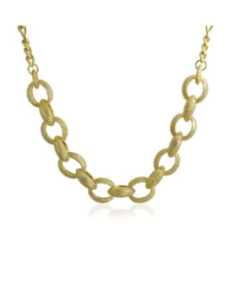 Chunky Texture Oval Link Collar Necklace with Toggle Clasp in Matte Gold