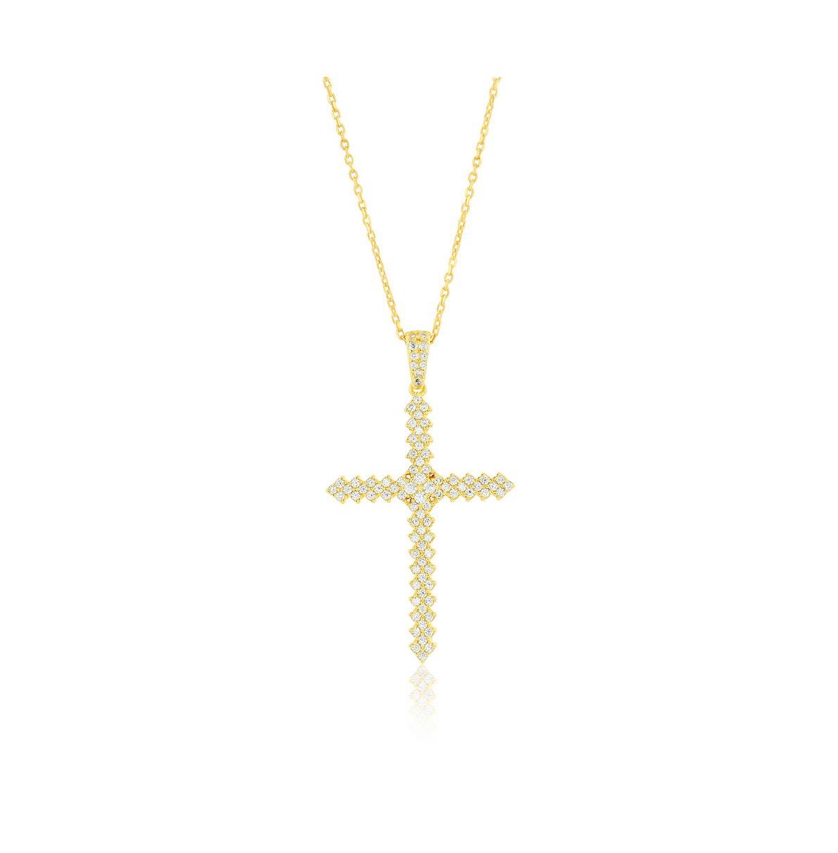 Sterling Silver, Cz Cross Pendant - Gold