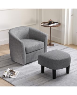 Modern Club Swivel Accent Chair with Ottoman Footrest Curved Backrest