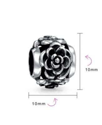 Flower Garden Black Rose Charm Bead in Oxidized Sterling Silver Bracelets