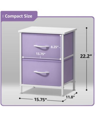 2 Pack Nightstand with 2 Drawers - Steel Frame, Wood Top & Easy Pull Fabric Bins