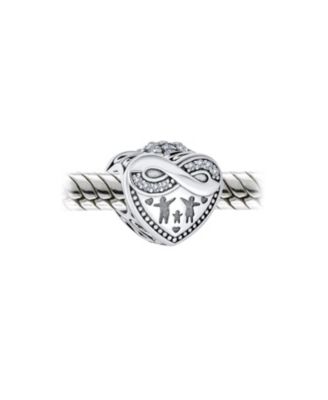 CZ Accent Loving Family Heart Charm Bead Wife Sterling Silver European Bracelet