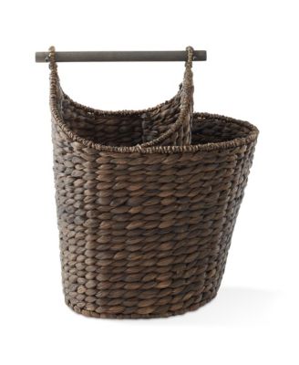 Toilet Paper Magazine Storage Basket with Roll Holder, Natural - Woven Water Hyacinth Wicker Bathroom Storage Bin