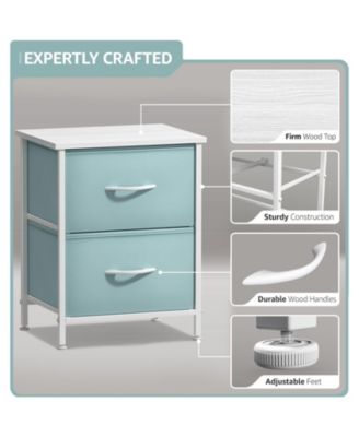 2 Pack Nightstand with 2 Drawers - Steel Frame, Wood Top & Easy Pull Fabric Bins