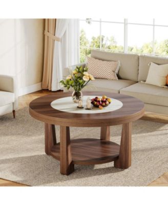 Coffee Table, 2-Tier Round Coffee Table with Heavy-Duty Wood Tabletop for Living Room