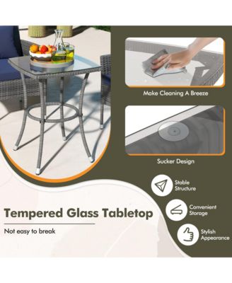 3-Piece Patio Furniture Set PE Wicker Conversation Bistro Set w/ A Tempered Glass Table