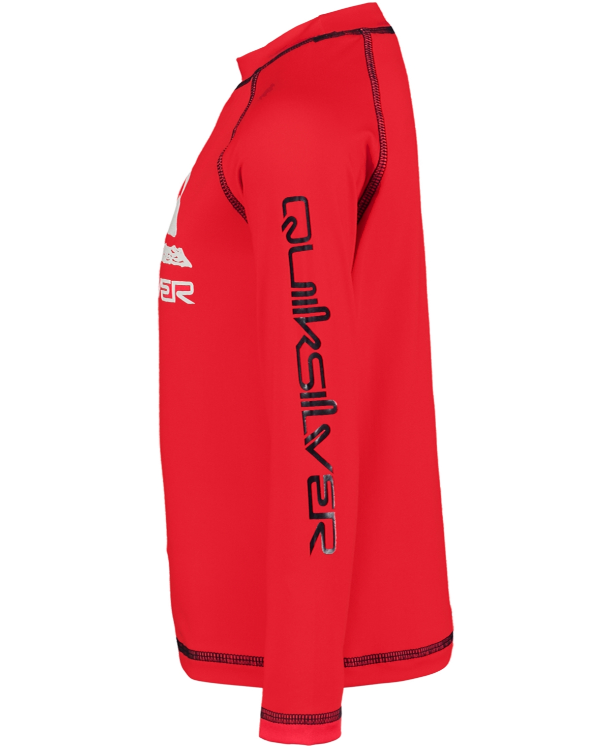 Shop Quiksilver Little And Toddler Boys Long Sleeve Rashguard And Striped Boardshorts, 2 Piece Set In Red Ginger,navy
