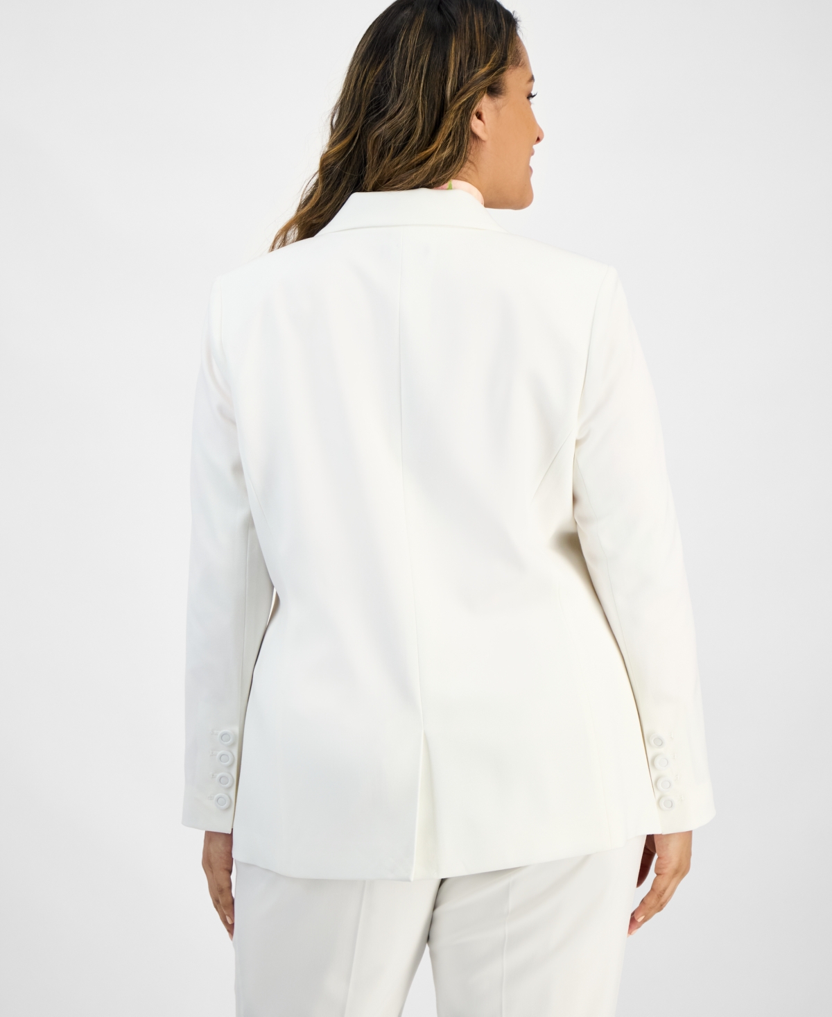 Tahari Asl Plus Size Peak Lapel Blazer Floral Tie Neck Blouse Mid Rise Pants In White