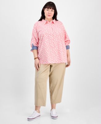 Plus Size Cotton Paisley-Print Utility Shirt