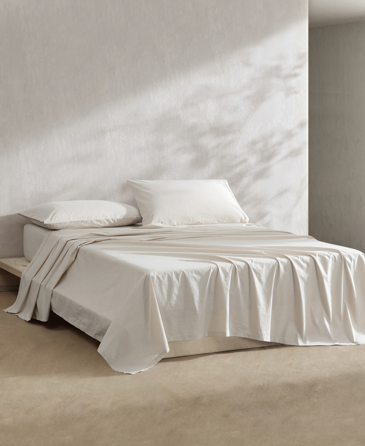 Calvin Klein Washed 200-thread Count Cotton 3-pc. Sheet Set, Twin Xl In Light Beige