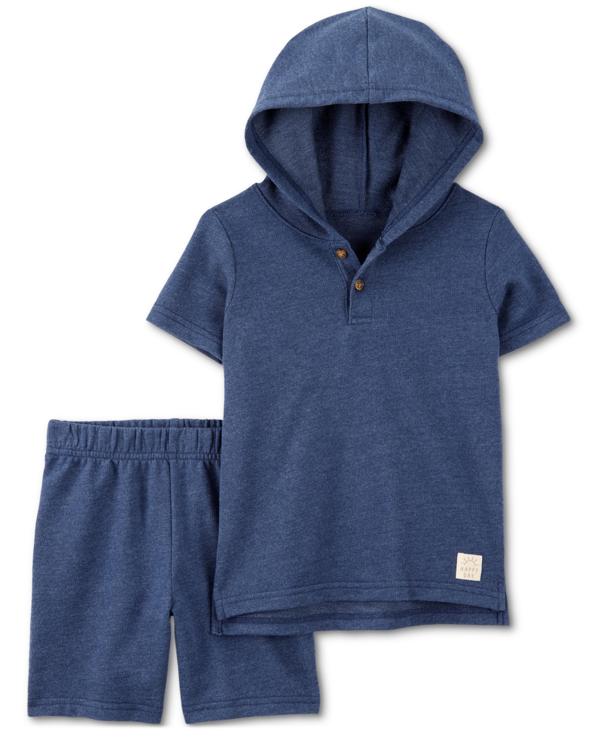 Carter's Baby Boys Cotton Hooded Henley & Shorts, 2 Piece Set In Blue