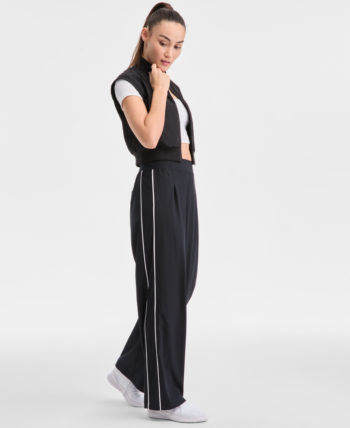 Id Ideology Women's Woven Piped Cropped Vest, Exclusively At Macy's In Deep Black