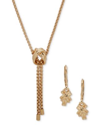Anne Klein - Gold-Tone Rope Chain Knot Y Necklace & Earrings Set