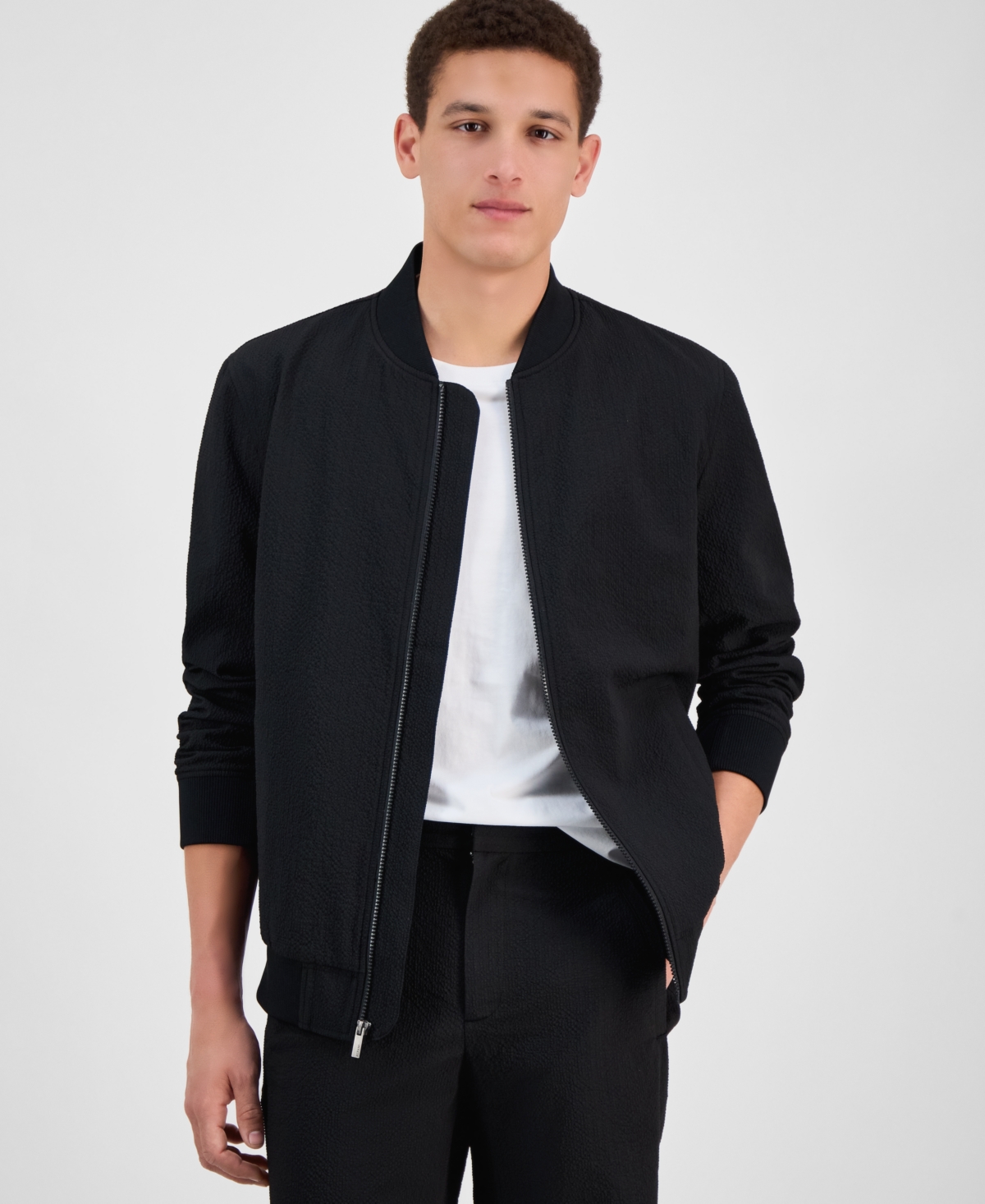 ALFANI MEN'S MODERN PUCKERED ZIP-FRONT BOMBER JACKET, EXCLUSIVELY AT MACY'S 