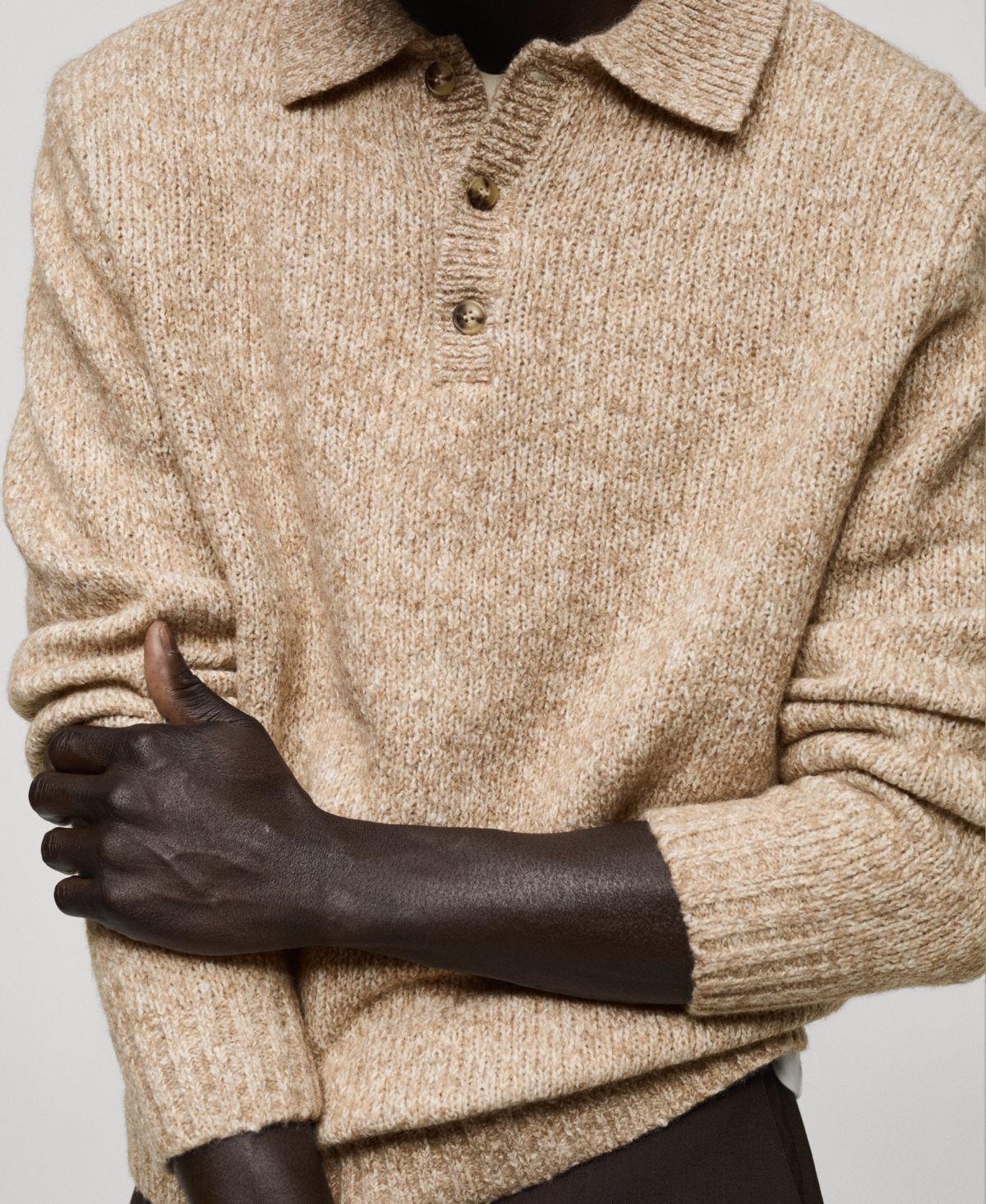 Mango Men's Slim-fit Knit Wool-blend Polo Sweater In Mink Gray
