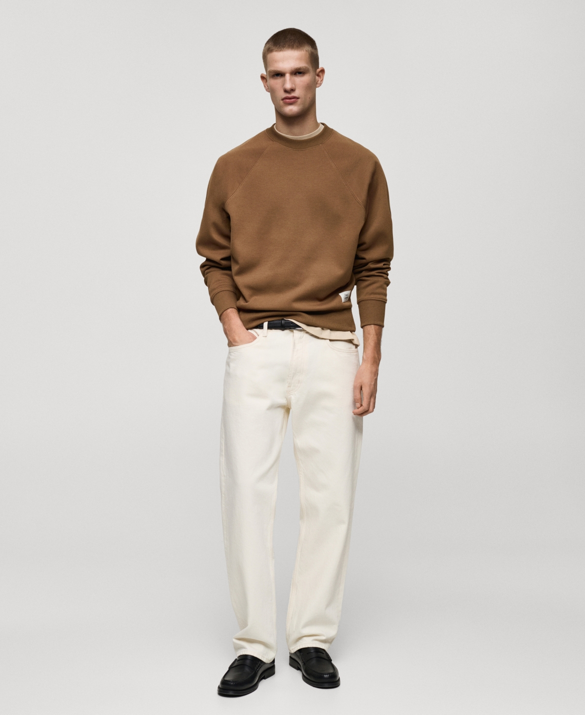 Mango Relaxed Fit Crewneck Sweatshirt In Medium Brown