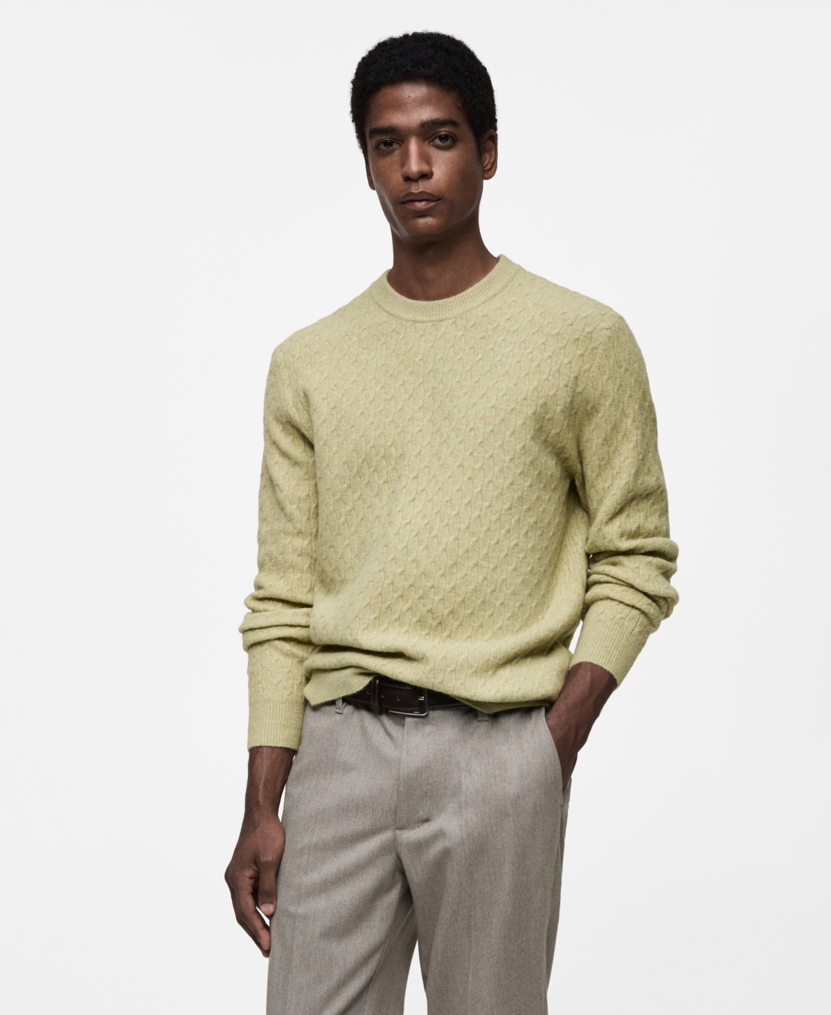 Mango Men's Slim-fit Micro-structured Knit Sweater In Pastel Green