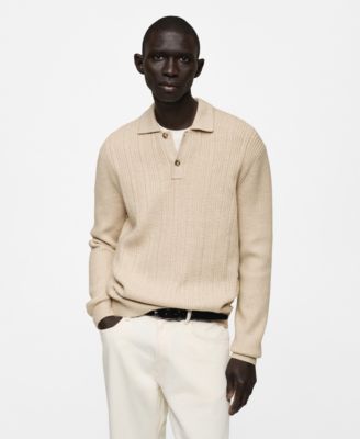 MANGO - Men's Structured Knitted Polo Sweater