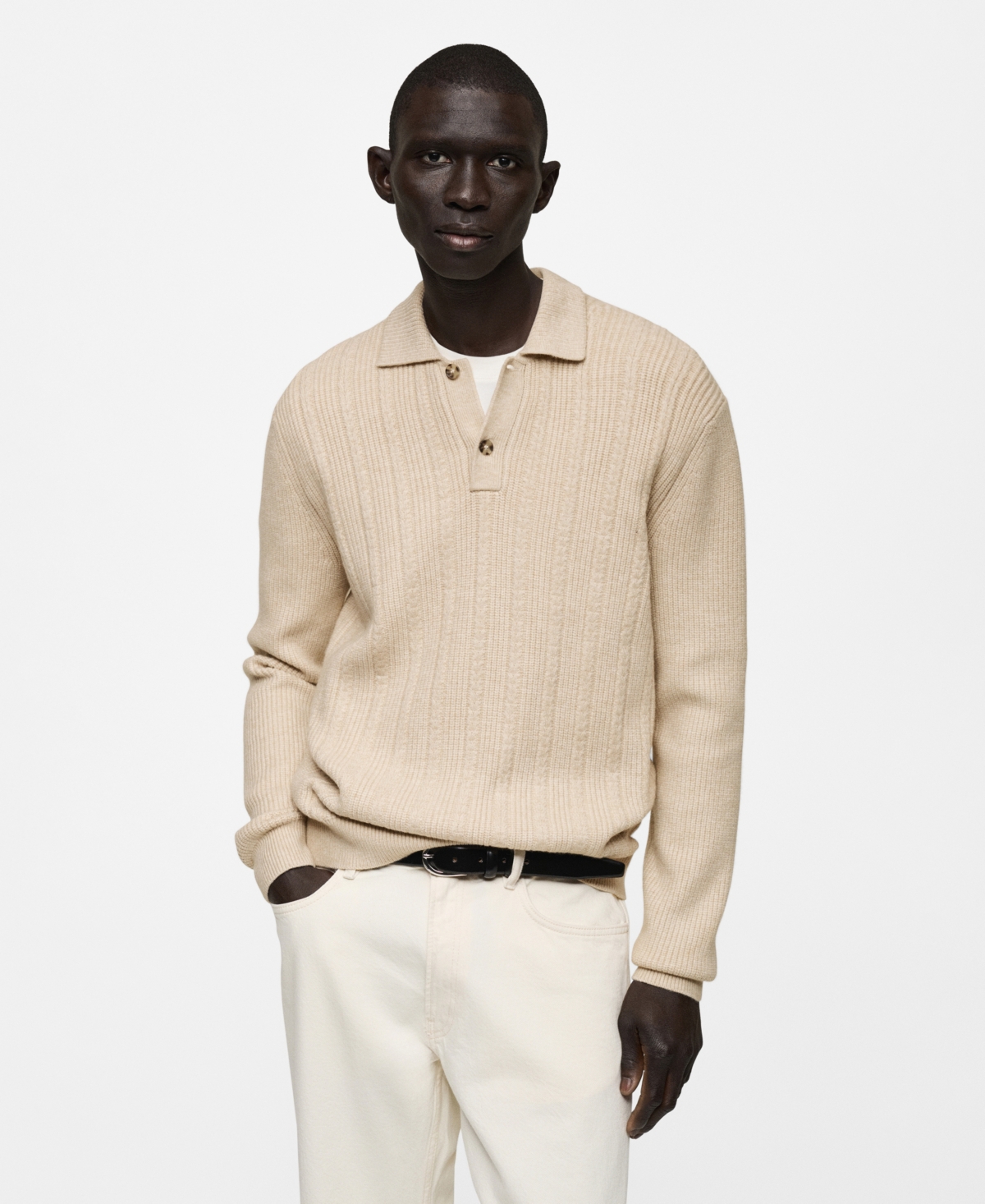Mango Men's Structured Knit Polo Sweater In Ecru