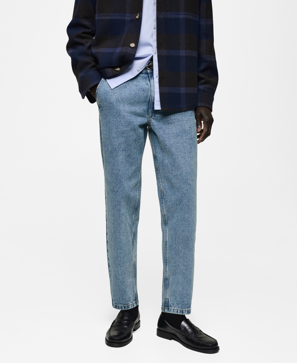 Men's Worn Effect Straight Fit Jeans - Medium Blue