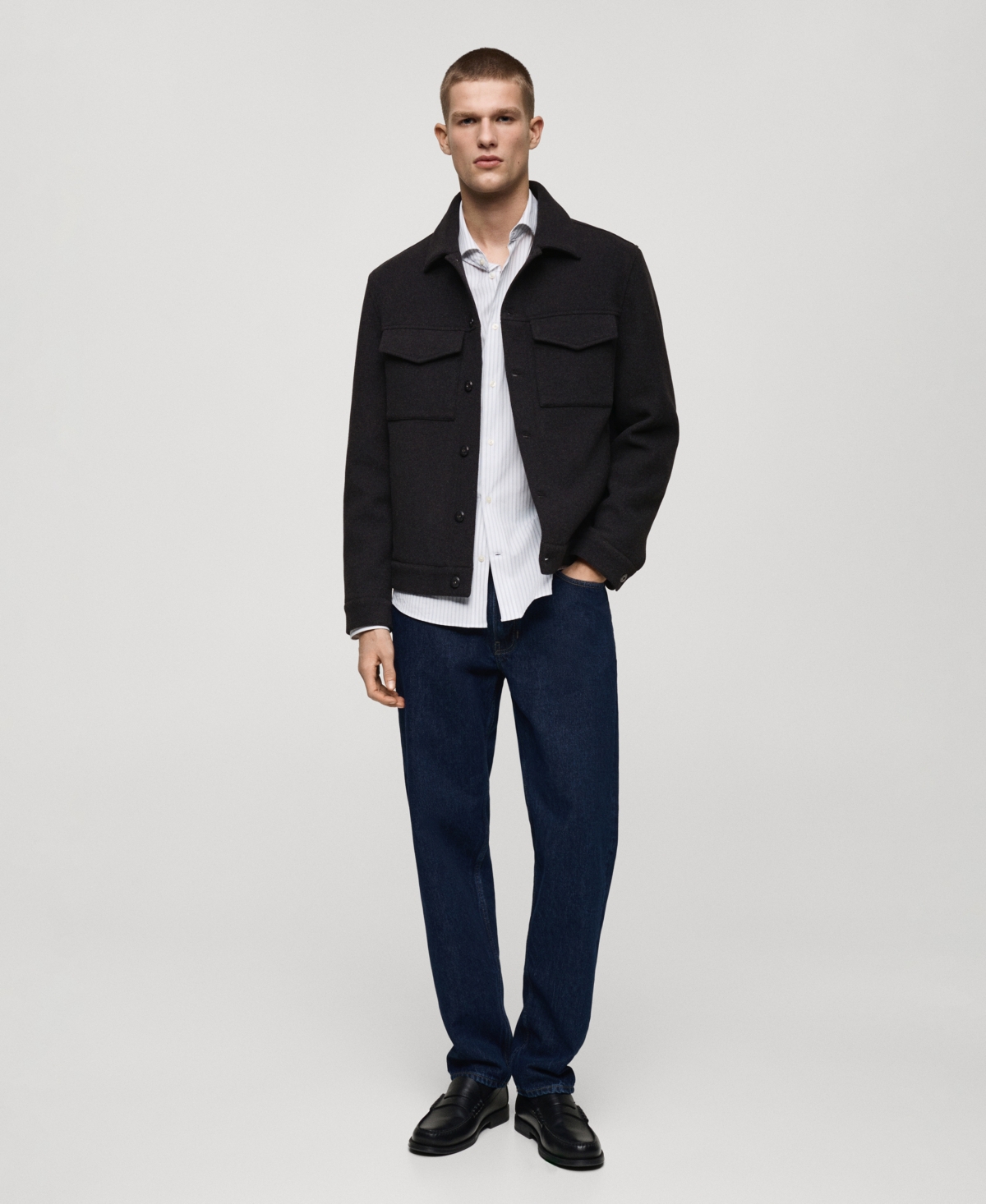 Mango Men's Regular-fit Wool Jacket In Charcoal