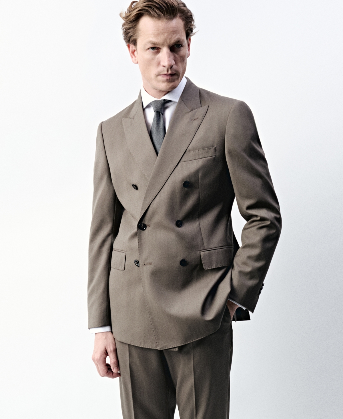 Mango Men's Double-breasted Wool Herringbone Suit Jacket In Medium Brown