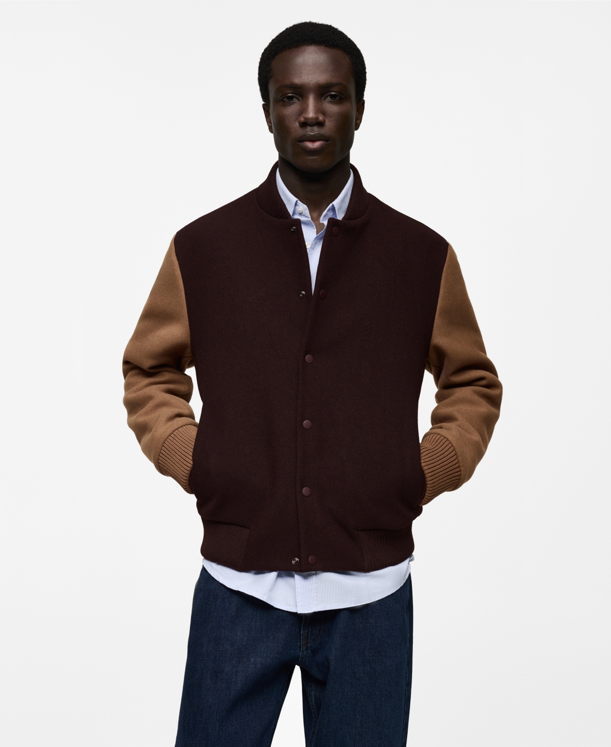 Men's Two-Tone Bomber Jacket - Maroon