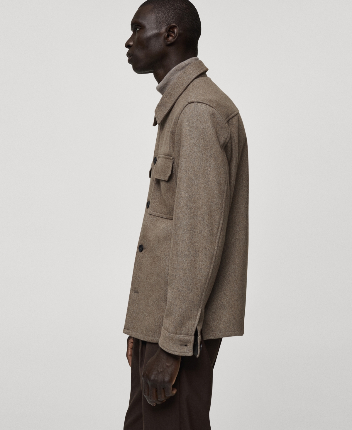 Mango Wool Blend Flannel Overshirt In Medium Brown
