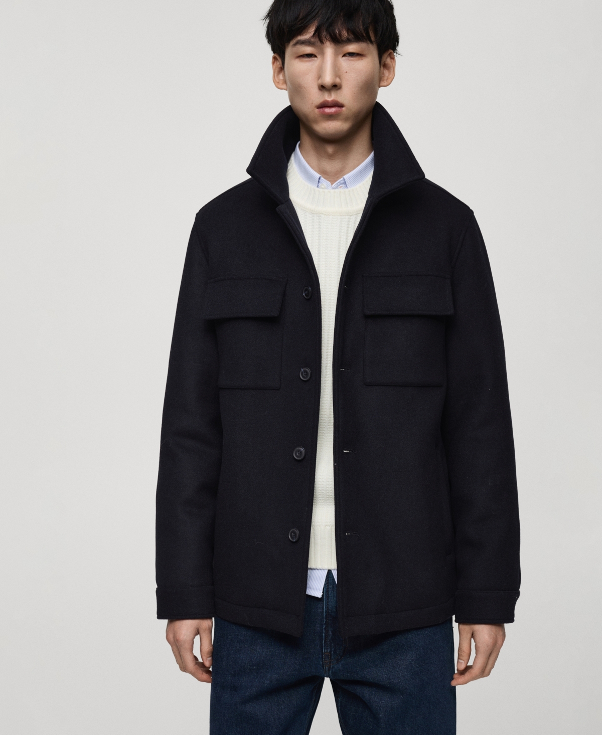 Mango Wool Blend Coat With Removable Hood In Dark Navy