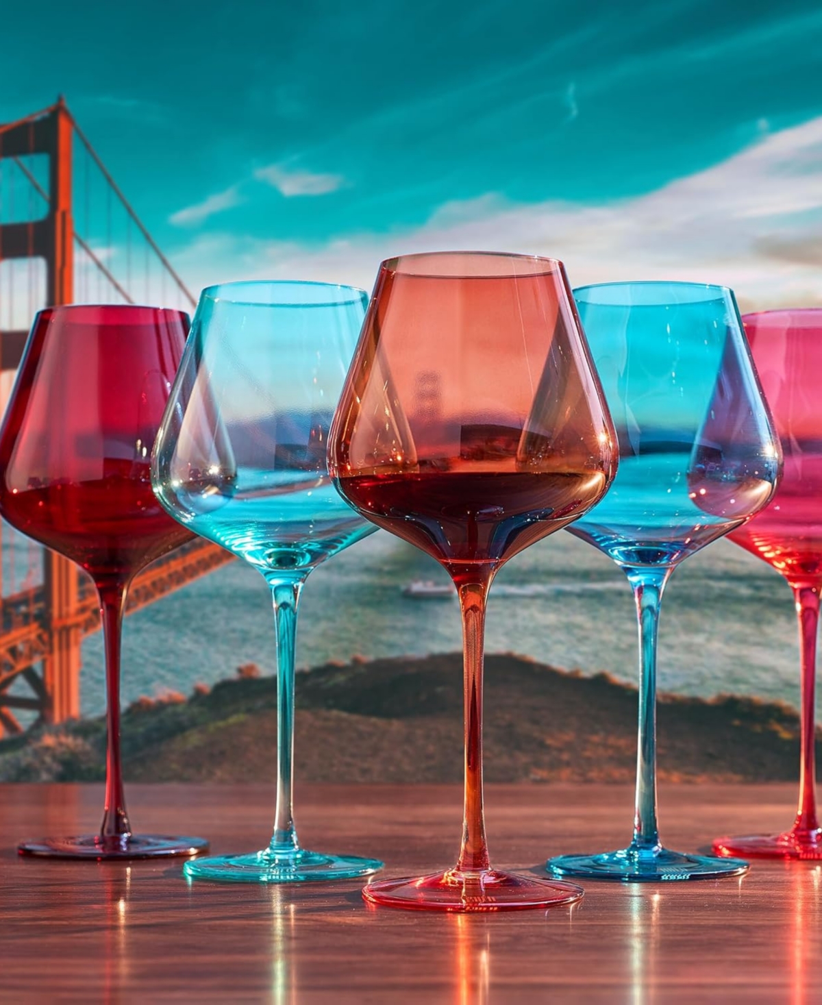 The Wine Savant Colors Of San Francisco Wine Glasses, Set Of 5 In Multicolor