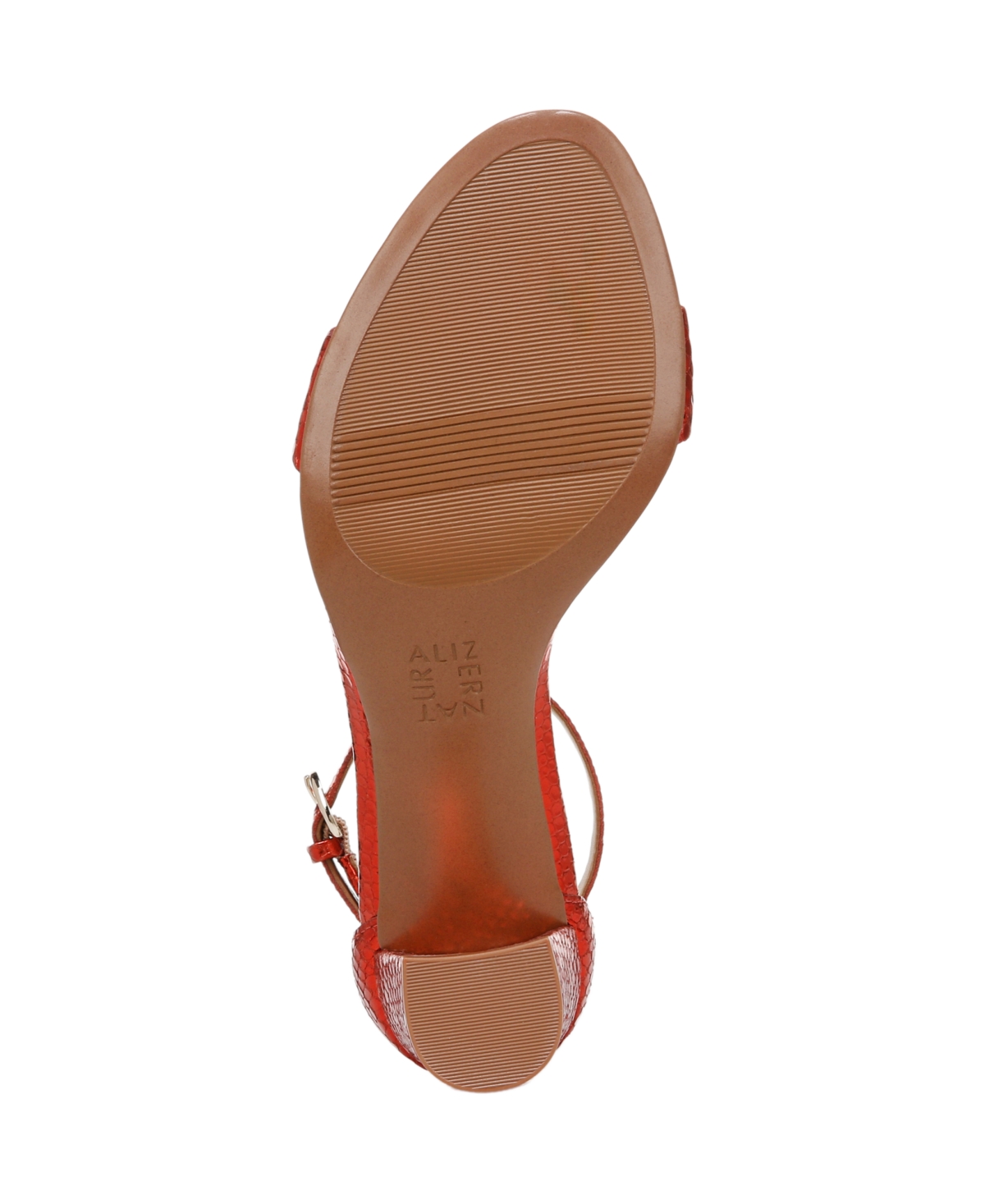 Naturalizer Bristol Block Heel Ankle Strap Sandal In Orange Metallic Snake Embossed Leather