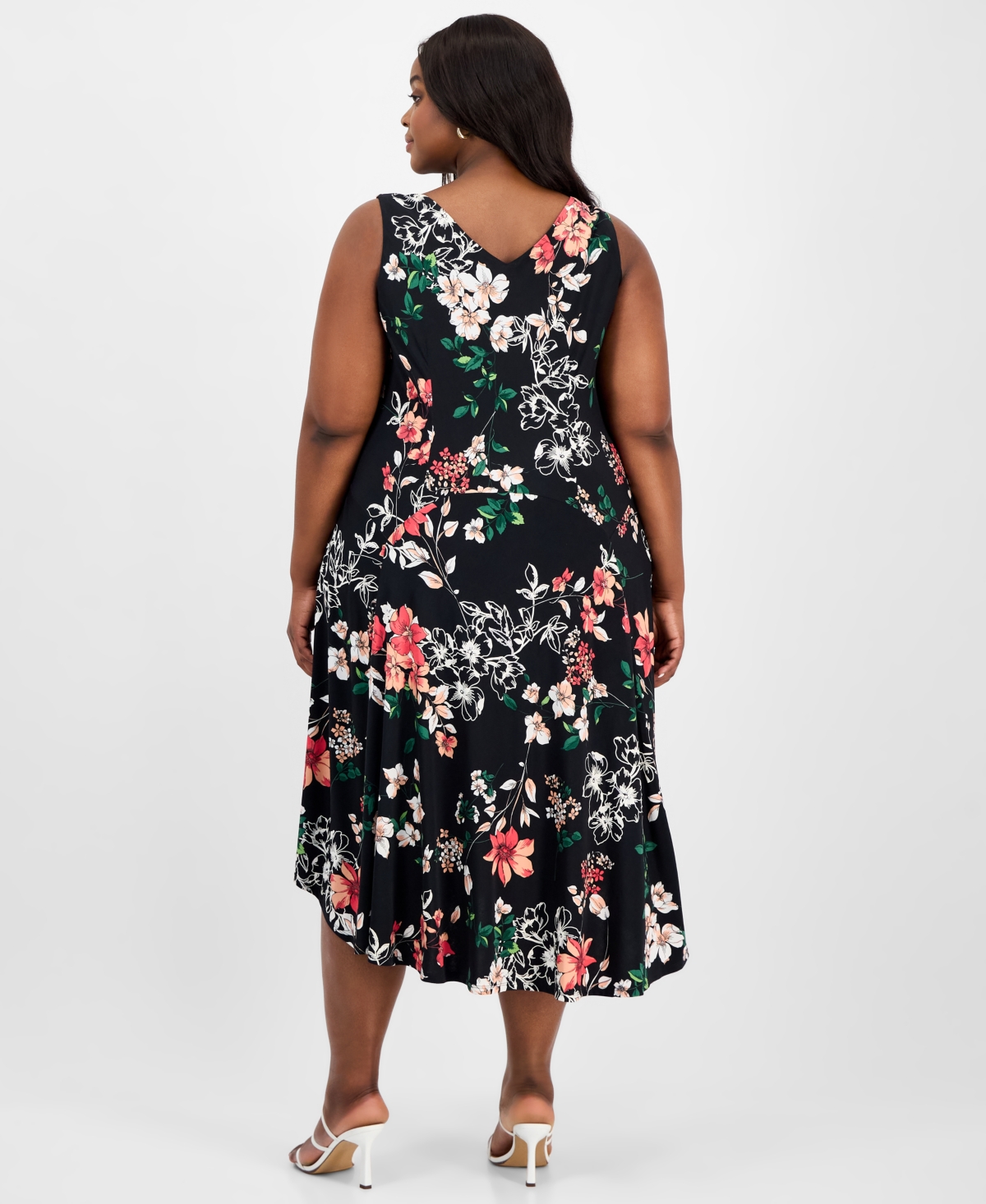 Robbie Bee Plus Size Printed Cowl-neck Midi Dress In Black