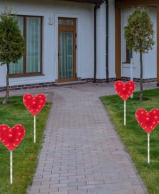 Heart Valentine's Day Pathway Marker Lawn Stakes Clear Lights Set, 4 Piece