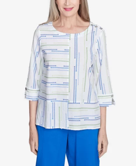 Petite Parrot Cay Spliced Textured Jacquard Top - Cobalt Multi