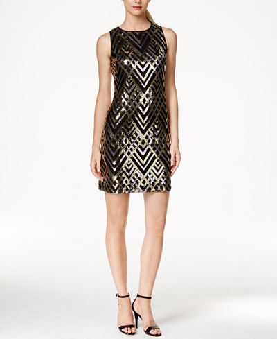 Jessica Howard Lattice-Print Sequined Sheath Dress