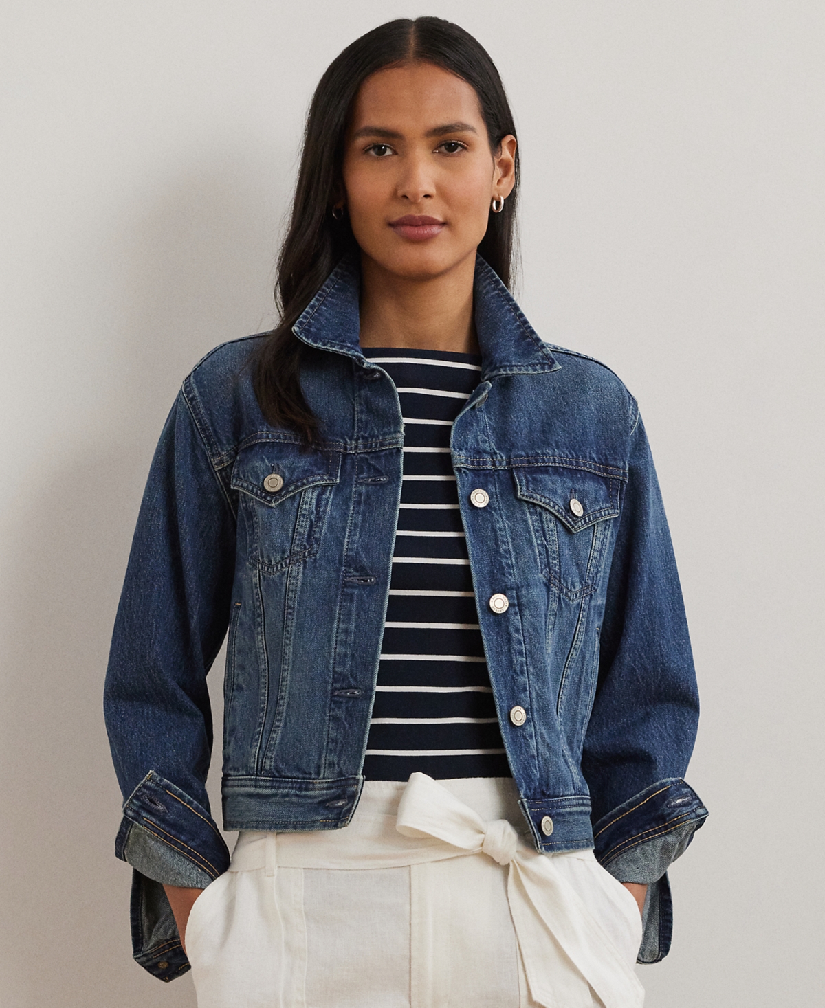 Ralph Lauren Buttoned-cuff Denim Jacket With Chest And Side Pockets In Haze Wash