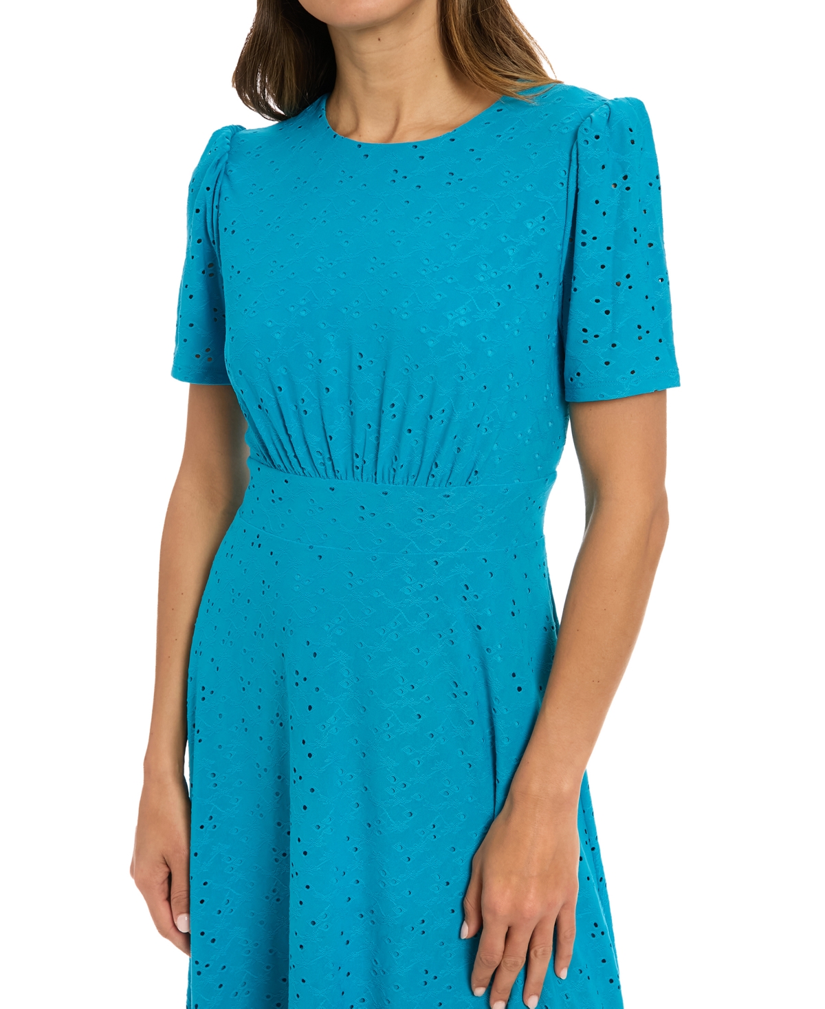 London Times Women's Round-neck Short-sleeve A-line Dress In B Reef Blu