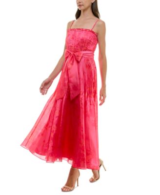 Women's Printed Pleated Sleeveless Midi Dress