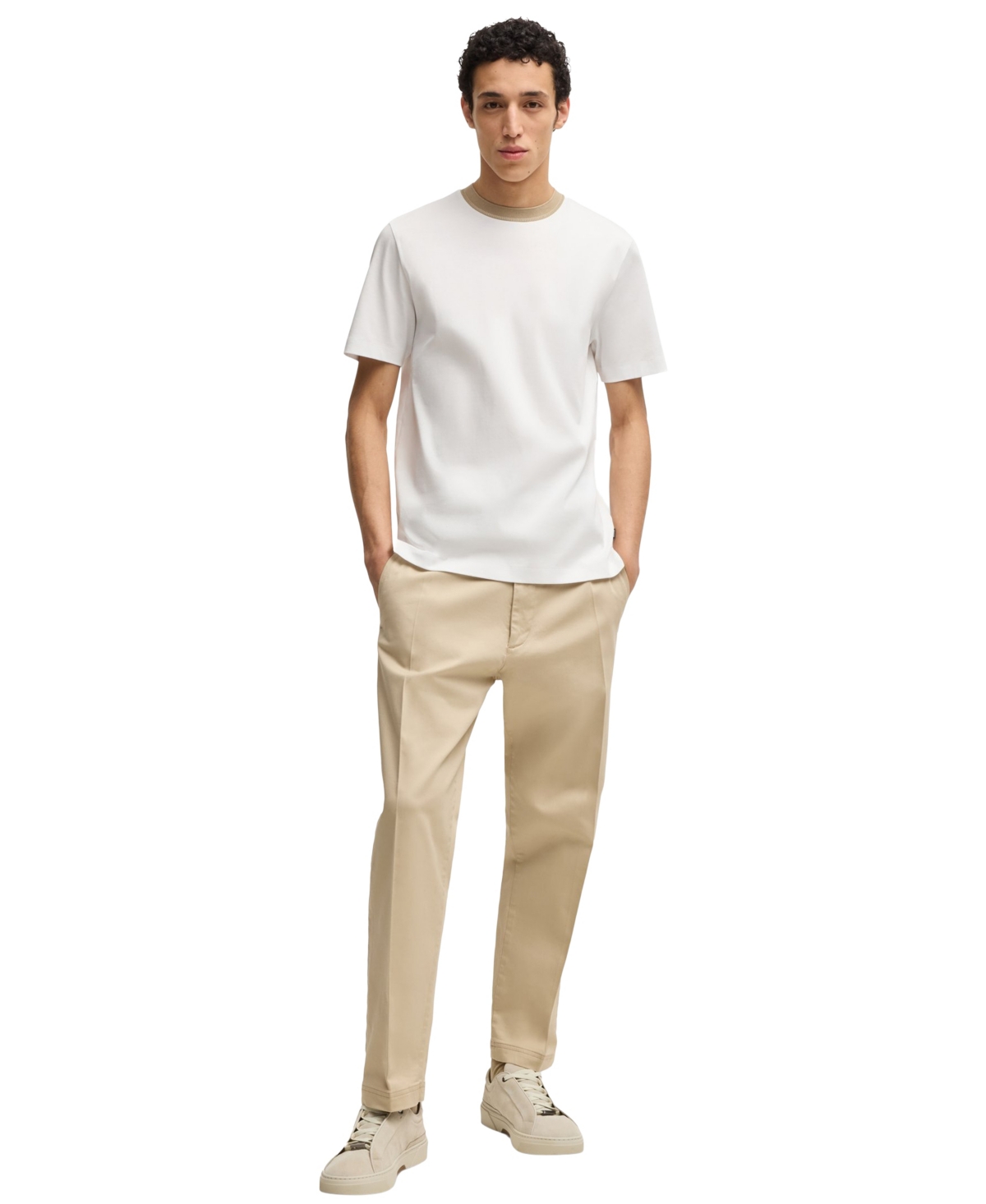 Hugo Boss Boss By  Men's Collar Stripe Slim-fit T-shirt In White