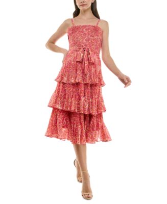 strapless open back dress Theiria Pleated Tiered Midi Dress