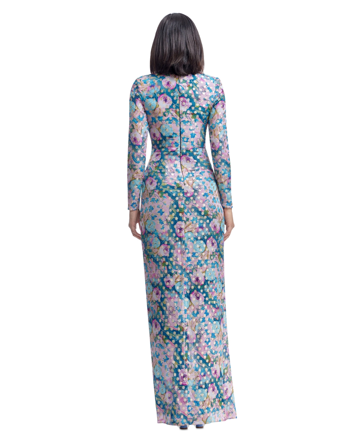 Shop Dress The Population Women's Romera Printed Foil Dot Long-sleeve Gown In Capri Multi