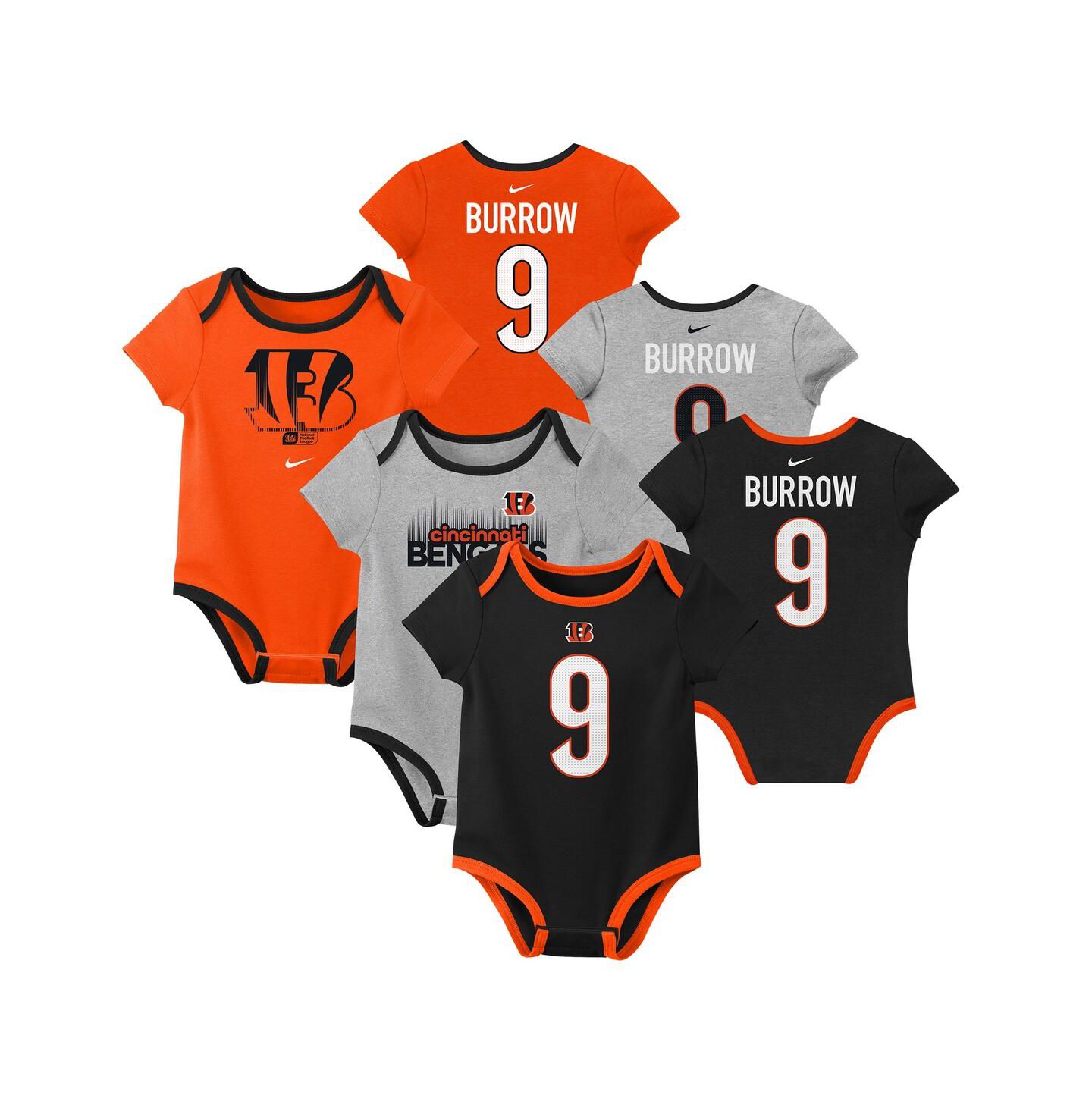 Nike Baby Boys and Girls Joe Burrow Cincinnati Bengals Three-Pack Bodysuit Set — фото 1