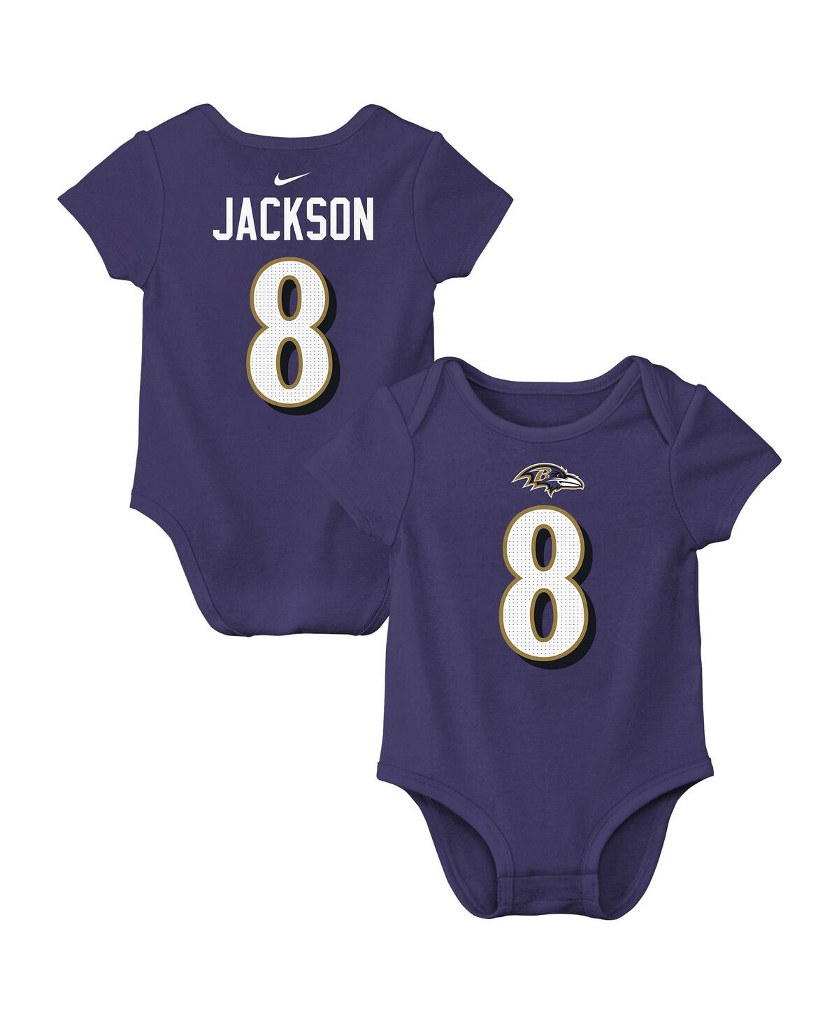 NIKE BABY BOYS AND GIRLS LAMAR JACKSON PURPLE BALTIMORE RAVENS PLAYER NAME NUMBER BODYSUIT 