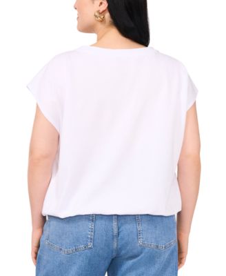 Plus Size Elastic-Hem Cap-Sleeve Top 