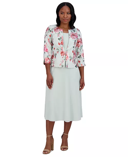 petite 2-pc. floral-print jacket & midi dress set