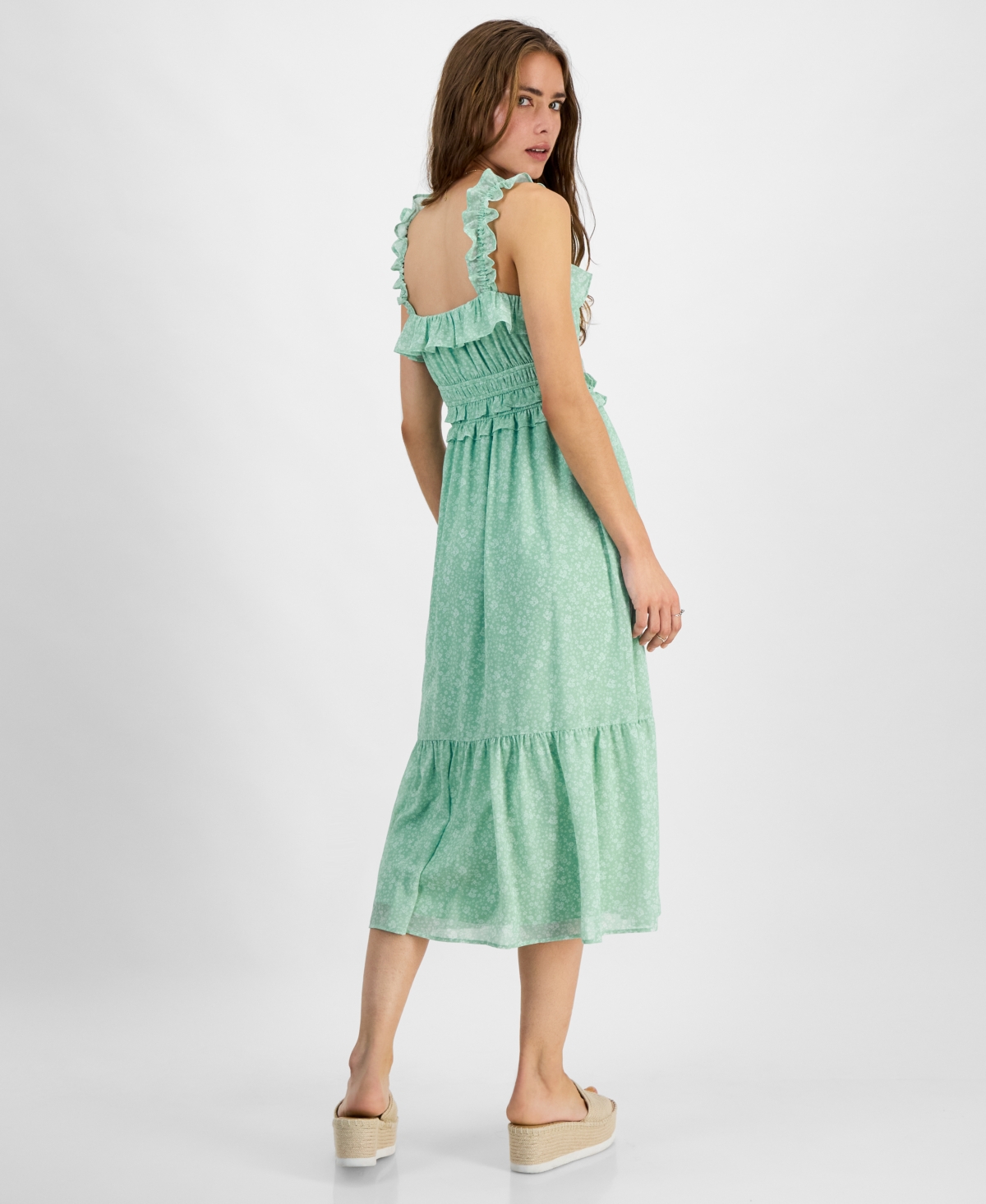 KINGSTON GREY JUNIORS' RUFFLED SQUARE-NECK SLEEVELESS MIDI DRESS 