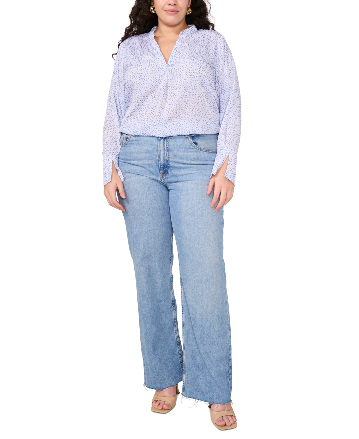 VINCE CAMUTO PLUS SIZE SPLIT-NECK LONG-SLEEVE BLOUSE 