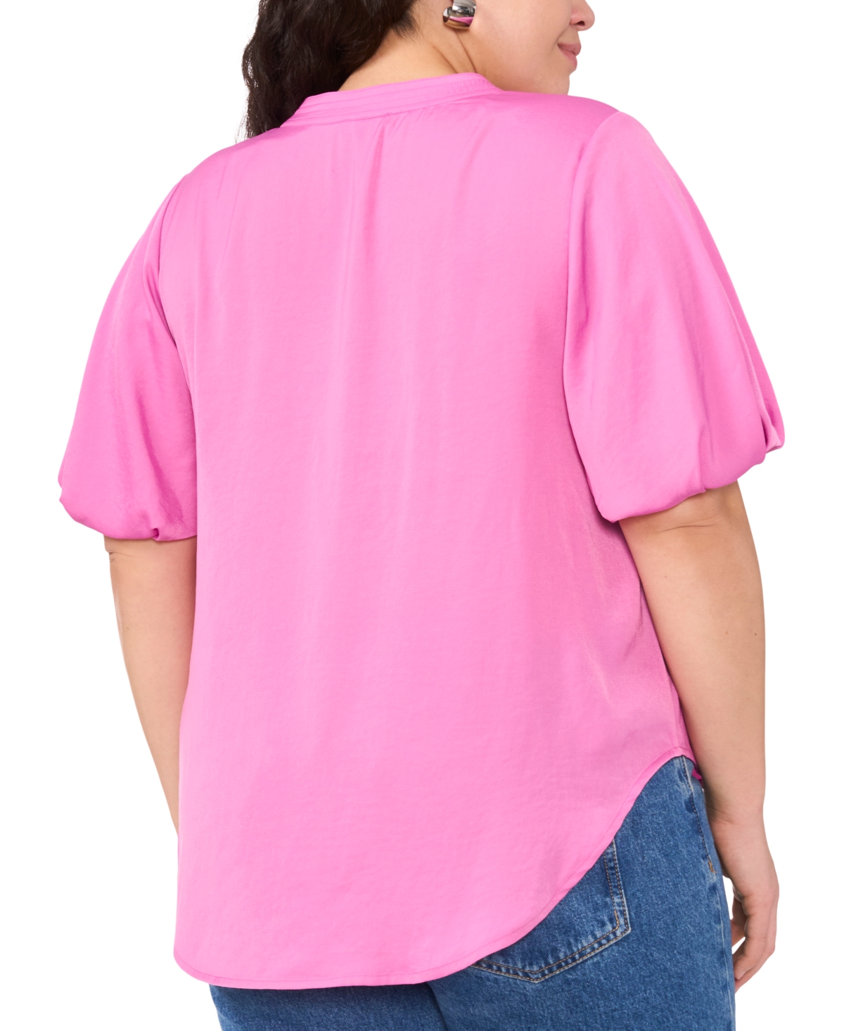 VINCE CAMUTO PLUS SIZE SPLIT-NECK PUFFED-SLEEVE TOP 