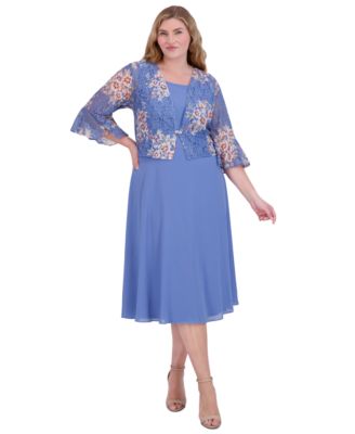 Jessica Howard - Plus Size 2-Pc. Floral-Print Lace Jacket & Dress Set